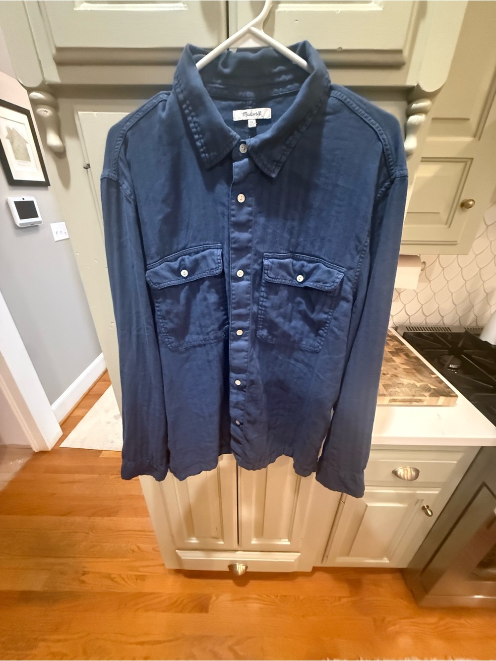 Madewell Mens XL Cotton-Linen Blend Work Shirt in Tru Indigo